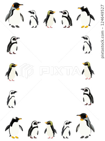 Cute 16 penguins frame illustration 124649527