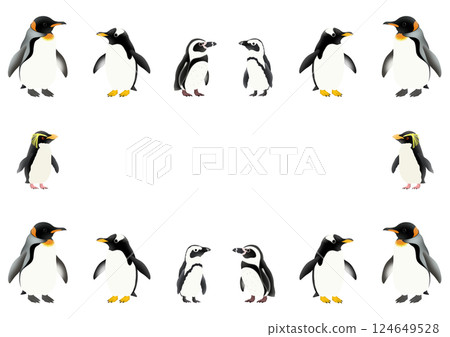 可愛的 14 隻企鵝框架插圖 124649528