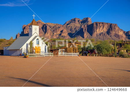 Elvis Memorial Chapel with Superstition Mountains in Apache Junction, Arizona Elvis Memorial Chapel with Superstition Mountains in Apache Junction, Arizona 124649668