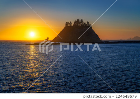 Island Silhouette at Sunset from La Push Beach in Washington State 124649679