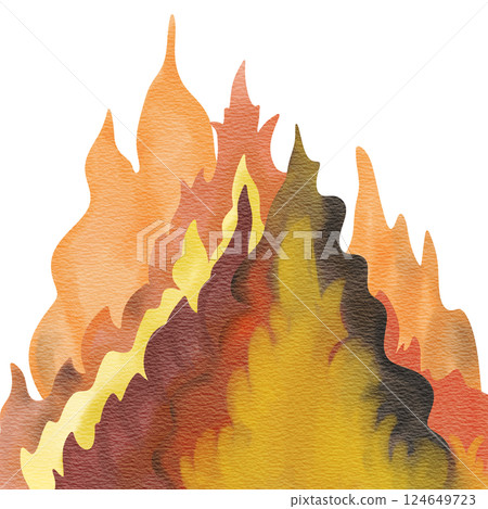 Flaming fire with intense flames watercolor illustration. 124649723