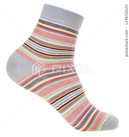 Colorful striped ankle sock with grey accents isolated 124650020
