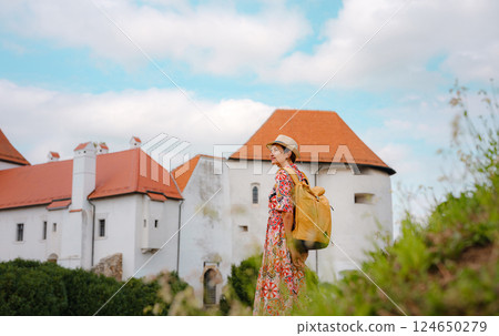 Woman Walking Through the Historic Center of Varazdin 124650279