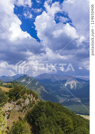 Typical landscape near Portillo de Eraize and Col de la Pierre St Martin, Spanish French border in the Pyrenees, Spain Typical landscape near Portillo de Eraize and Col de la Pierre St Martin, Spanish French border in the Pyrenees, Spain 124650406