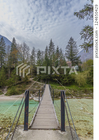 Typical landscape near river Soca, Triglavski national park, Slovenia Typical landscape near river Soca, Triglavski national park, Slovenia 124650429