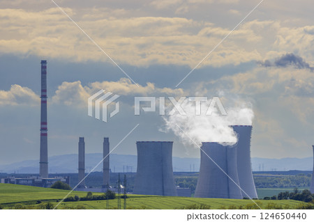 Fresh spring landscape with power station near Most, North Bohemia, Czech Republic Fresh spring landscape with power station near Most, North Bohemia, Czech Republic 124650440