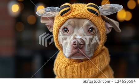 Adorable Puppy Dressed in a Cute Bee Costume 124650594