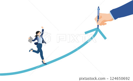 Illustration of a roadmap to achieving goals (businesswoman) Illustration of a roadmap to achieving goals (businesswoman) 124650692