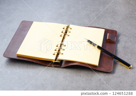 Image of a ring-type system organizer open while doing desk work 124651288