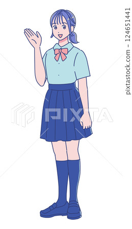 Anime-style high school girl standing illustration Description 124651441