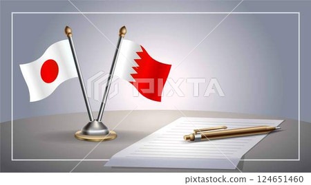 Small national flag of Japan and Bahrain flag Relation, Template Vector Illustration 124651460