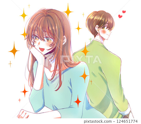 一個男人對一個美麗的女人微笑 一個男人對一個美麗的女人微笑 124651774