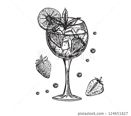 Cocktails set sketch. 124651827