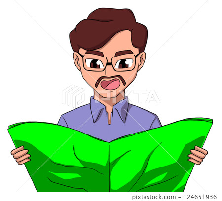 Cartoon Man Reading a Newspaper. Customizable Newspaper Template. Cartoon Man Reading a Newspaper. Customizable Newspaper Template. 124651936