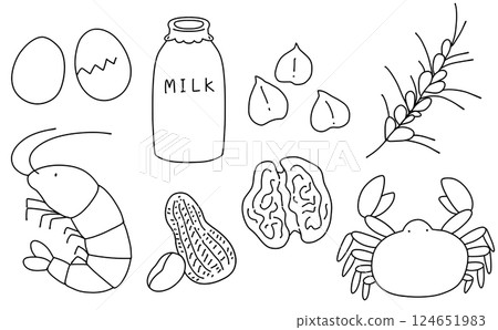 Loose and simple allergen set line drawing 124651983