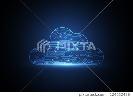 Cloud networking computing connection concept circuit design. Digital data transform download and upload. Cloud technology network. Vector illustration 124652456