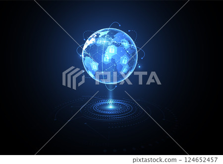 Global network with Premium security connection. Digital concept of global business protect system. Vector Illustration 124652457