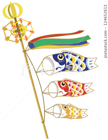 父母和孩子鯉魚旗精力充沛地遊動的插圖兒童節 124652613