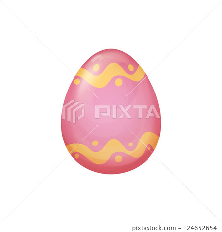 Pink and Yellow Easter Egg Vector with Abstract Wavy Pattern on a Smooth Surface isolated on white, Elegant Spring Holiday Design for Decorations and Creative Projects Pink and Yellow Easter Egg Vector with Abstract Wavy Pattern on a Smooth Surface isolated on white, Elegant Spring Holiday Design for Decorations and Creative Projects 124652654