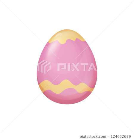 Pink and Yellow Easter Egg Vector with Abstract Wavy Pattern on a Smooth Surface isolated on white, Elegant Spring Holiday Design for Decorations and Creative Projects Pink and Yellow Easter Egg Vector with Abstract Wavy Pattern on a Smooth Surface isolated on white, Elegant Spring Holiday Design for Decorations and Creative Projects 124652659