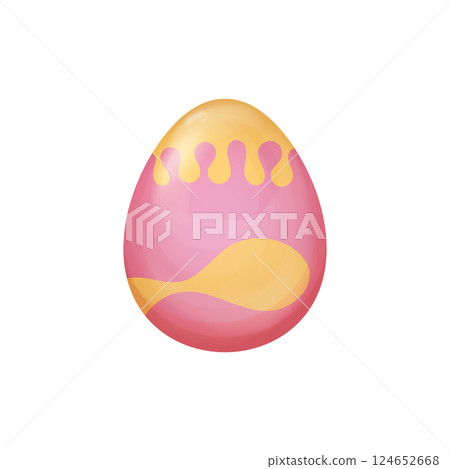 Pink and Yellow Easter Egg Vector with Abstract Wavy Pattern on a Smooth Surface isolated on white, Elegant Spring Holiday Design for Decorations and Creative Projects Pink and Yellow Easter Egg Vector with Abstract Wavy Pattern on a Smooth Surface isolated on white, Elegant Spring Holiday Design for Decorations and Creative Projects 124652668