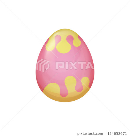 Pink and Yellow Easter Egg Vector with Abstract Wavy Pattern on a Smooth Surface isolated on white, Elegant Spring Holiday Design for Decorations and Creative Projects 124652671