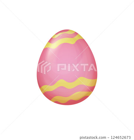Pink and Yellow Easter Egg Vector with Abstract Wavy Pattern on a Smooth Surface isolated on white, Elegant Spring Holiday Design for Decorations and Creative Projects 124652673