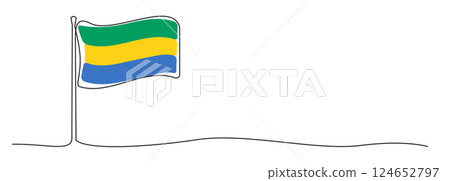 Single line Gabon flag, one line Gabon symbol, green, yellow and blue national emblem Single line Gabon flag, one line Gabon symbol, green, yellow and blue national emblem 124652797