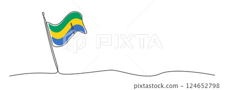 Single line Gabon flag, one line Gabon symbol, green, yellow and blue national emblem 124652798