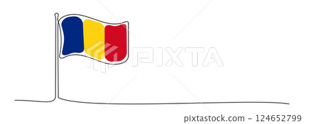 Single line Romania flag, one line Romania symbol, yellow, red and blue national emblem Single line Romania flag, one line Romania symbol, yellow, red and blue national emblem 124652799