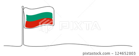 Single line Bulgaria flag, one line Bulgaria symbol, green, red and white national emblem 124652803
