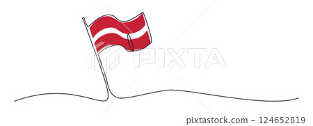 Single line Latvia flag, one line Latvia symbol, red and white national emblem Single line Latvia flag, one line Latvia symbol, red and white national emblem 124652819