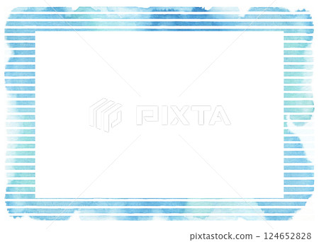 水彩藍、淺藍、綠色橫條紋框 124652828