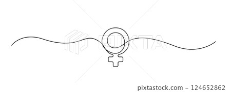 Continuous thin line gender icon, minimalist male female rights draw, one line art sex equity symbol, Continuous thin line gender icon, minimalist male female rights draw, one line art sex equity symbol, 124652862