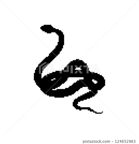 Pixel snake icon, 8 bit viper symbol, retro style computing serpent sign, simple snake silhouette Pixel snake icon, 8 bit viper symbol, retro style computing serpent sign, simple snake silhouette 124652963