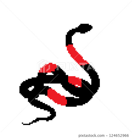 Pixel snake icon, 8 bit viper symbol, retro style computing serpent sign, simple snake silhouette Pixel snake icon, 8 bit viper symbol, retro style computing serpent sign, simple snake silhouette 124652966