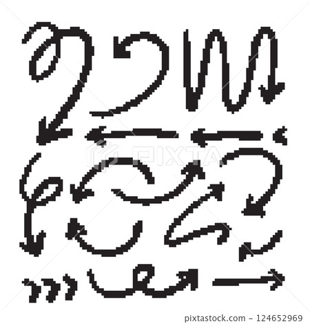 Pixel arrow icon, 8 bit computing pointer, retro style directional cursor, bit arrow 124652969