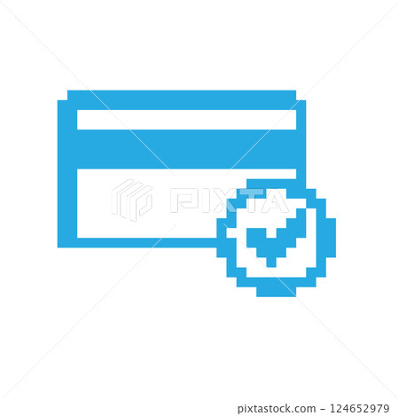 Credit card pixel icon, 8 bit payment illustration, retro style blue banking symbol Credit card pixel icon, 8 bit payment illustration, retro style blue banking symbol 124652979