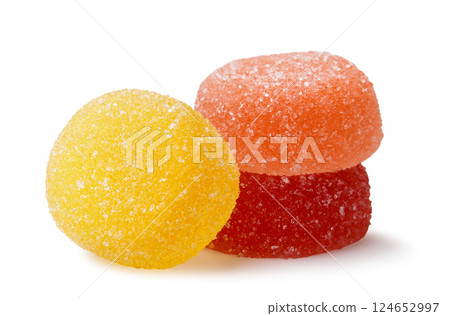 Colorful marmalade candies close-up on a white. Isolated 124652997