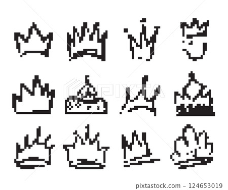 Pixel art crown, 8 bit king icon, retro style queen symbol, minimalist princess tiara mosaic 124653019