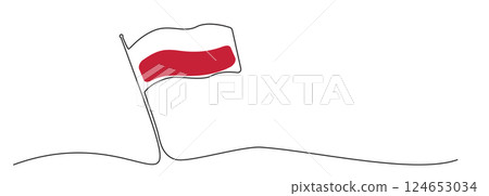 Single line Polish flag, one line Poland symbol, red and white national emblem Single line Polish flag, one line Poland symbol, red and white national emblem 124653034