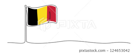 Single line Belgian flag, one line Belgium symbol, black, yellow and white national emblem 124653042