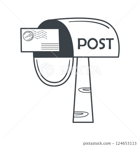 Open postbox with letter doodle sketch style Open postbox with letter doodle sketch style 124653113