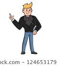 Smart young businessman standing and pointing something. 124653179