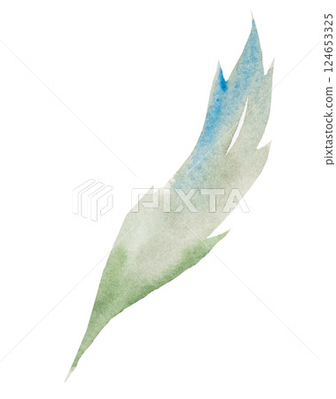 Watercolor green and light blue leaf isolated illustration, pastel spring wedding stationery element 124653325