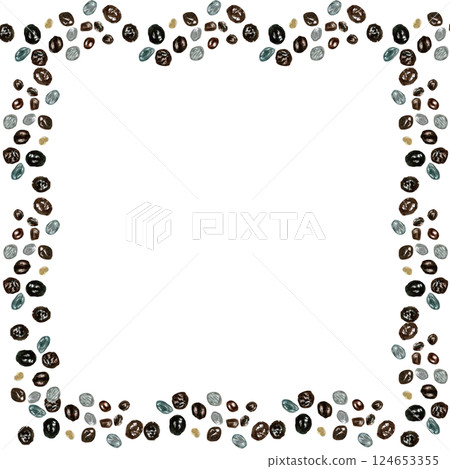 Papaya seeds watercolor illustration square frame isolated on white. Hand-painted tropical fruit clip art is perfect for culinary designs, labels, prints, cards, packages and menu. Textured 124653355