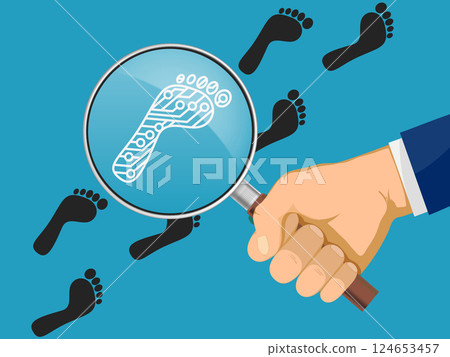 Detective looks at a footprint with circuit pattern 124653457