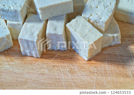 Close-up of a group of tofu dice 124653533