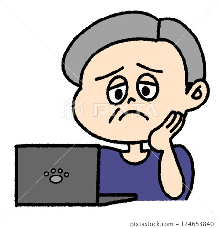 Illustration of an old man having trouble with a computer Illustration of an old man having trouble with a computer 124653840