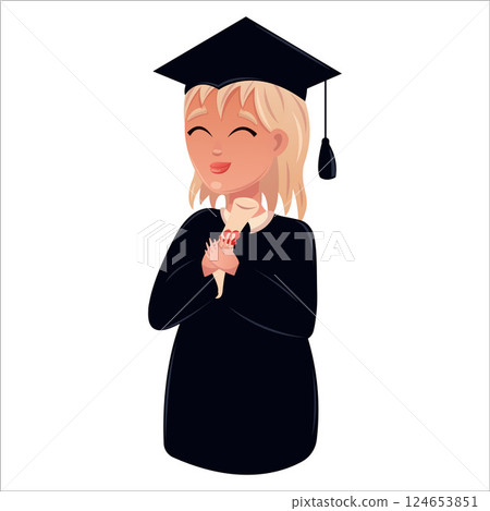 Happy graduates in colleges and universities, students in academic gowns. Celebrating graduation day. 124653851